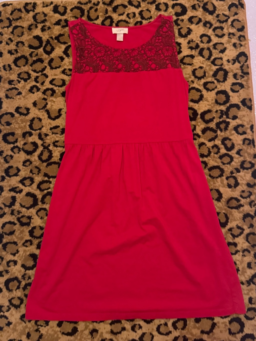 LOFT crochet Red Lace-Yoke Sleeveless Dress